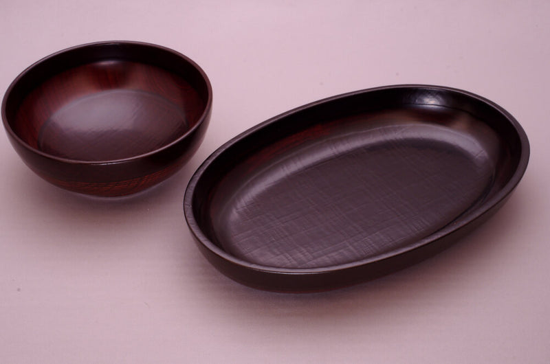 Japanese lacquerware all natural handmade Kijiro urushi lacquer round & oval bowl front view